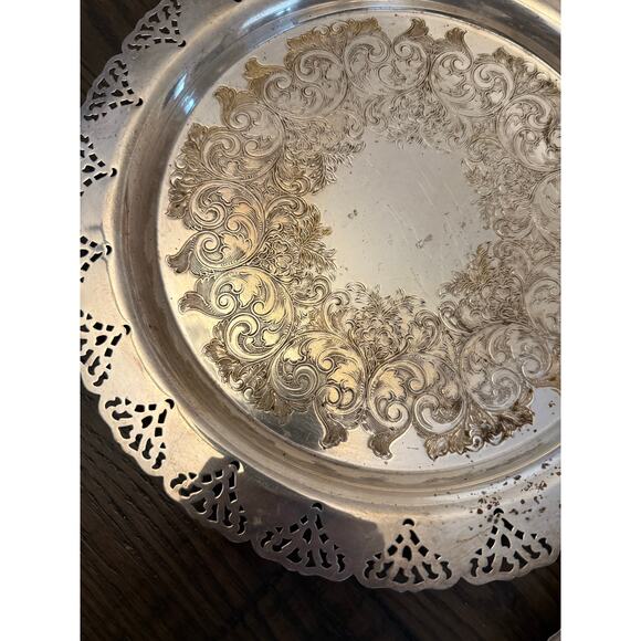 Set of 2 Home Decorators Inc. Silver-Plated Round Serving Tray-12-3/4” - Picture 6 of 10